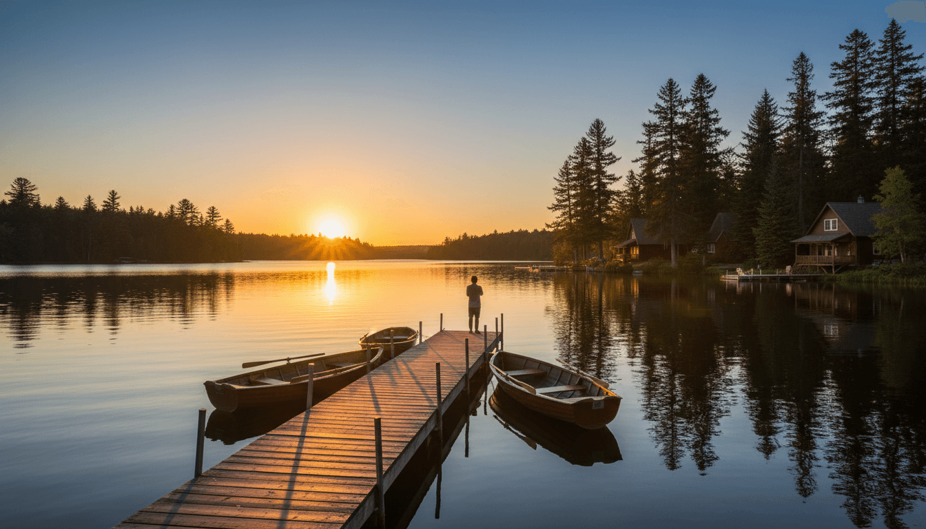 Family enjoying sunset views from a private dock at Dockside on Ontario's west coast
